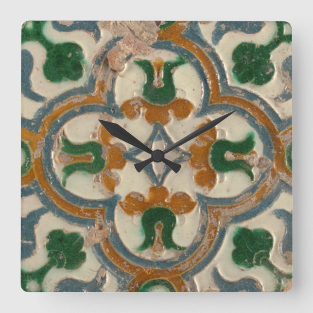 Horloge Carrée Repro Espagnol géométrique Azulejos Floral (Recto)