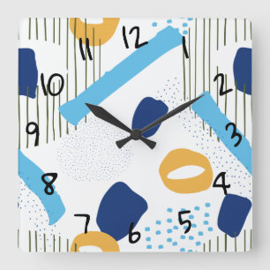 Horloge Carrée Retro Abstrait Marine Bleu Jaune Élégant Art Moder