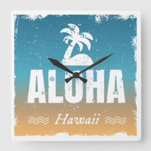 Horloge Carrée Rétro Aloha Hawaï