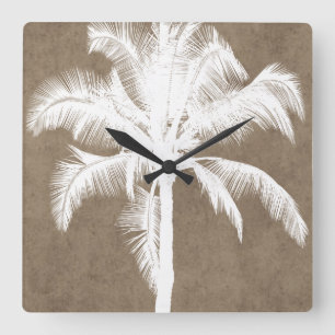 Horloge Carrée Rétro blanc tropical hawaïen de silhouette de