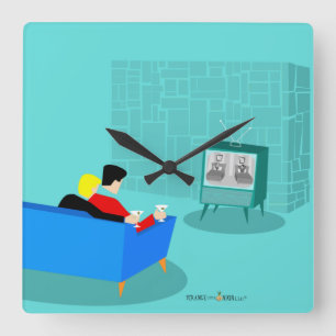 Horloge Carrée Retro Couple Gay Regarder La Télévision Acryliqu