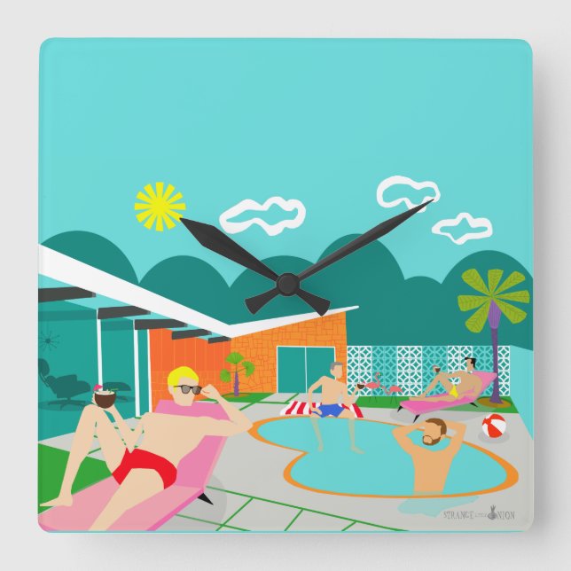 Horloge Carrée Retro Gay Pool Acrylic Wall Clock (Recto)