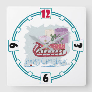 Horloge Carrée Rétro Merry Christmas !