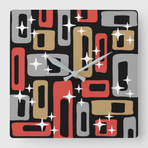 Horloge Carrée Retro Mid-Century Moderne Abstrait