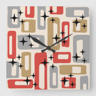 Horloge Carrée Retro Mid-Century Moderne Abstrait
