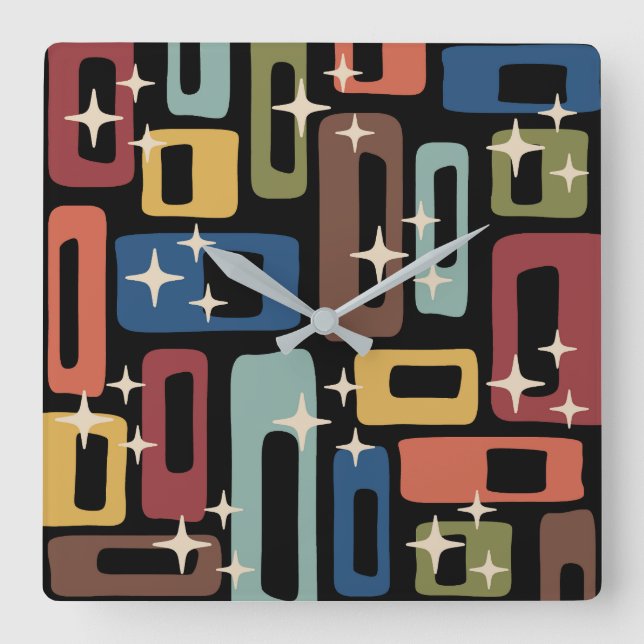Horloge Carrée Retro Mid-Century Moderne Abstrait (Recto)
