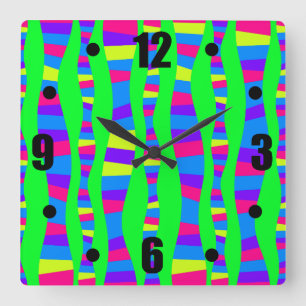 Horloge Carrée Rétro motif moderne de couleurs au néon géniale