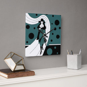 Horloge Carrée Retro Runway Model, mode Art Déco Vintage