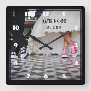 Horloge Carrée Retro Style Mariage Couple