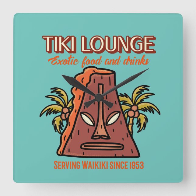 Horloge Carrée Retro Waikiki Tiki Lounge Imprimer (Recto)