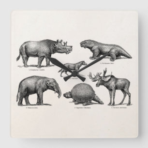 Horloge Carrée Rétros vieux dinosaures d'illustration vintage de