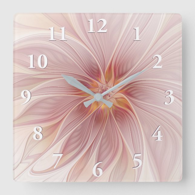 Horloge Carrée Rêve floral rose doux Fleur d'art fractal Abstrait (Recto)