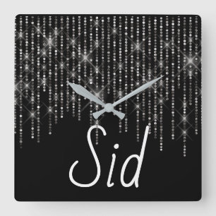 Horloge Carrée Rhinestone Bling with Name Square Wall Clock