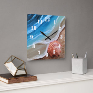 Horloge Carrée Rivage de Coquillages