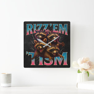 Horloge Carrée Rizz Em avec le Tism Meme Autisme Drôle Racoon