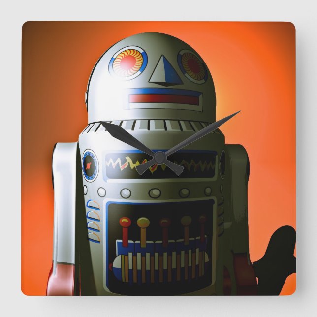 Horloge Carrée Robot de jouet recadré rétro 02 (Recto)