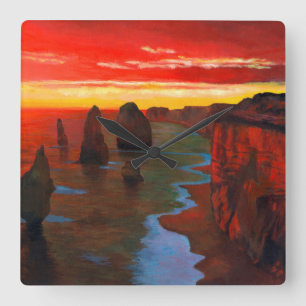 Horloge Carrée Rocher En Bord De Mer Au coucher Du Soleil