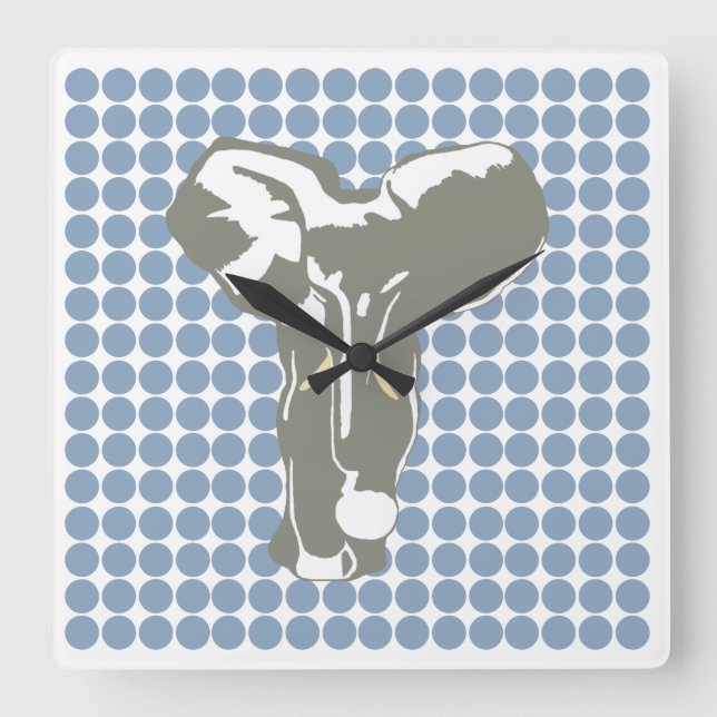 Horloge Carrée Rock Blue Safari point avec Pop Art Elephant (Recto)