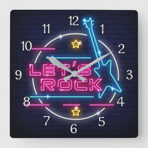 Horloge Carrée Rock Retro Neon