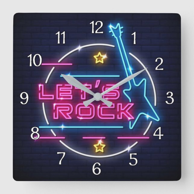 Horloge Carrée Rock Retro Neon (Recto)