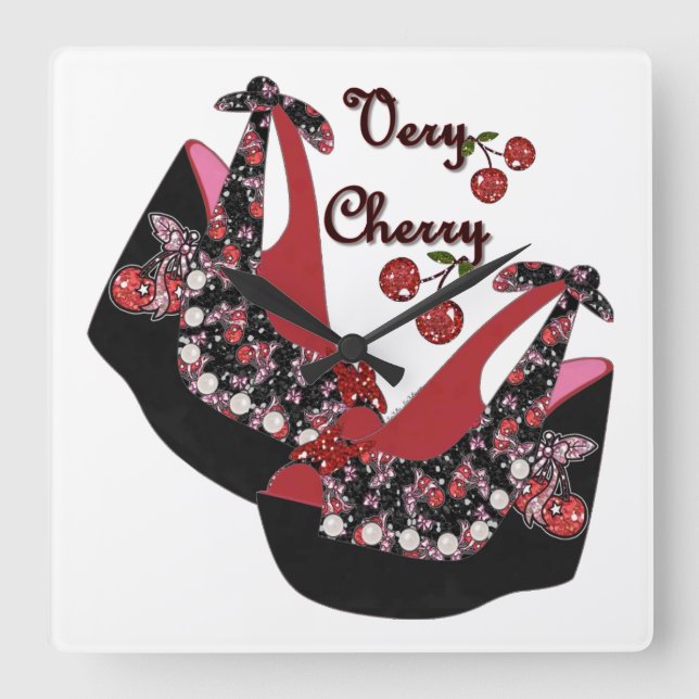 Horloge Carrée Rockabilly Very Cherry Shoes (Recto)