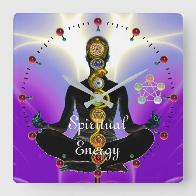 Horloge Carrée RODE D'ASCLEPIUS 7 CHAKRAS, YOGA LOTUS POSE violet (Recto)