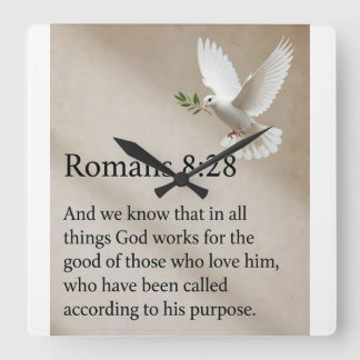 Horloge Carrée Romans 8:28 Bible Verse Wall Clock
