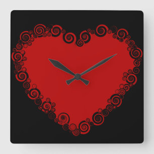 Horloge Carrée Romantique Valentine amour coeur rouge