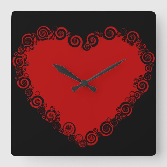 Horloge Carrée Romantique Valentine amour coeur rouge (Recto)
