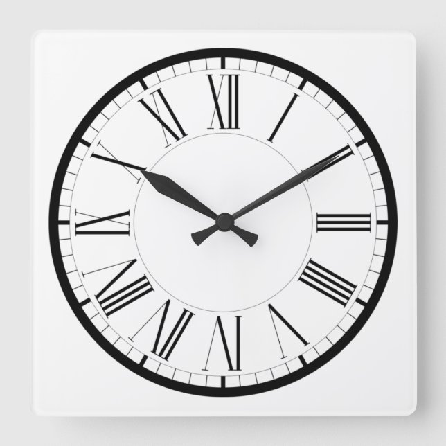 Horloge Carrée Römische Ziffern rund schwarz weiss klassische (Recto)