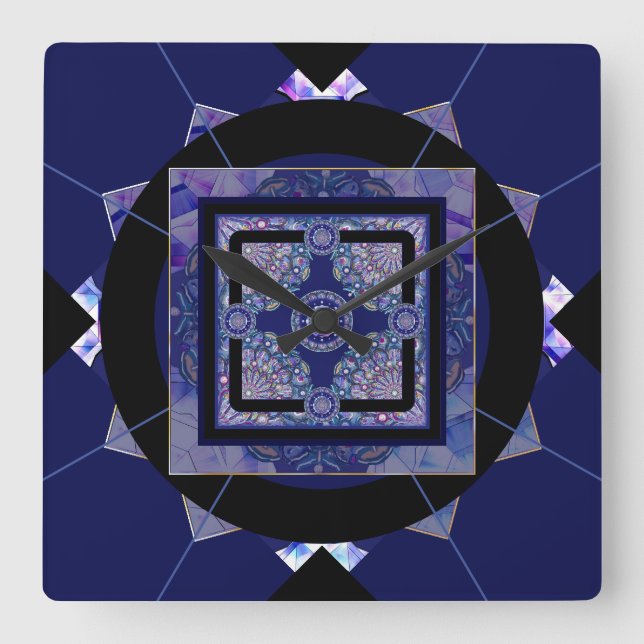 Horloge Carrée Rosace bleue (Recto)