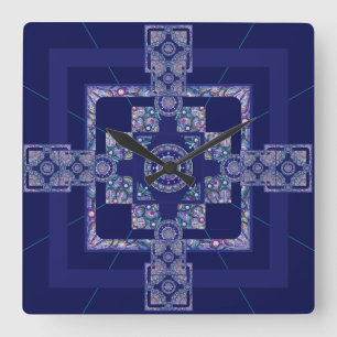 Horloge Carrée Rosace bleue