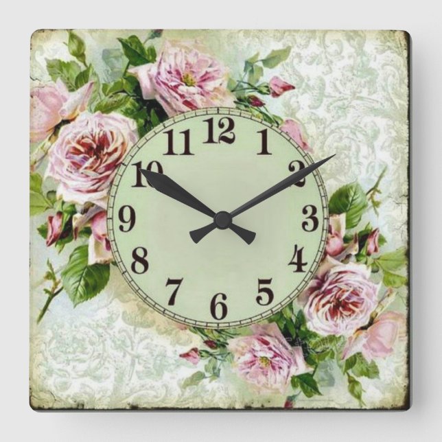 Horloge Carrée Rosas en fondo Verde (Recto)