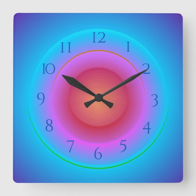 Horloge Carrée Rose Bleu Pêche Avec Effet Luminaire Aqua (Recto)
