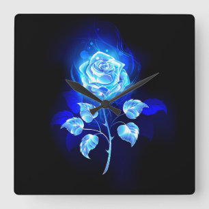 Horloge Carrée Rose bleue brûlante