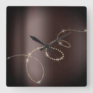 Horloge Carrée Rose Cristaux maigres Verre gelé Infini Brown