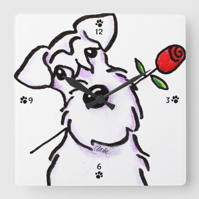 Horloge Carrée Rose de White Schnauzer (Recto)