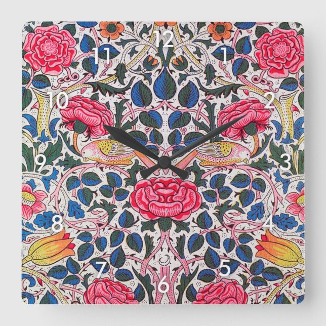 Horloge Carrée Rose et Bird, William Morris (Recto)