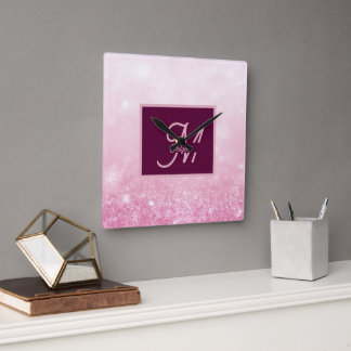 Horloge Carrée Rose Féminin Pailleté Abstrait dégradé