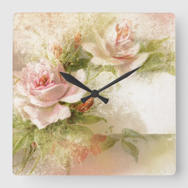 Horloge Carrée Rose floral pattern girly girls (Recto)