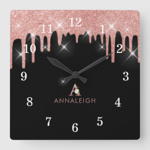 Horloge Carrée Rose Gold Blush rose Parties scintillant Drift Flo