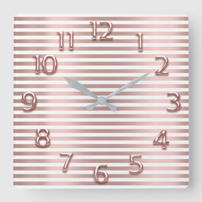 Horloge Carrée Rose Gold Copper Arabe Numéros Blancs (Recto)