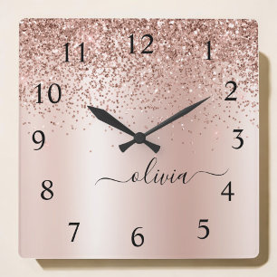 Horloge Carrée Rose Gold - Parties scintillant rose pâle Nom du m