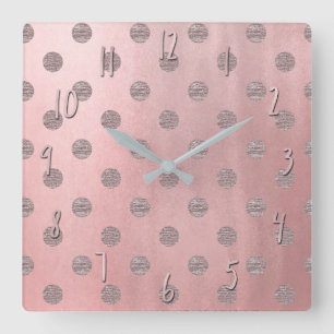 Horloge Carrée Rose Gold Rose Brillant Glamour Points Chic Modern