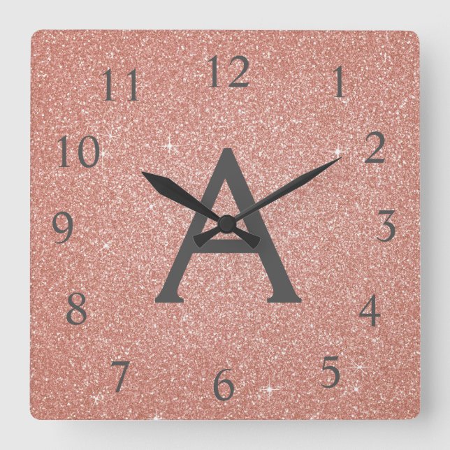 Horloge Carrée Rose Gold Sparkle Glitter Monogram (Recto)