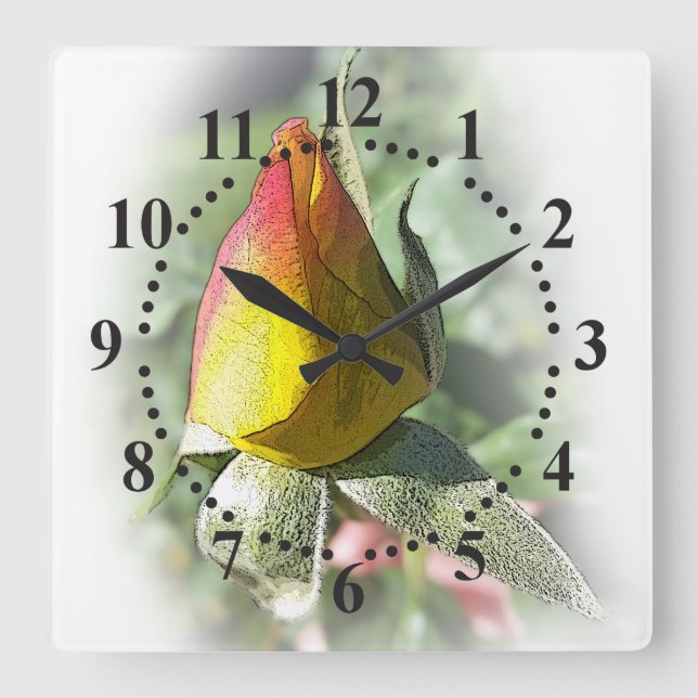Horloge Carrée rose jaune (Recto)