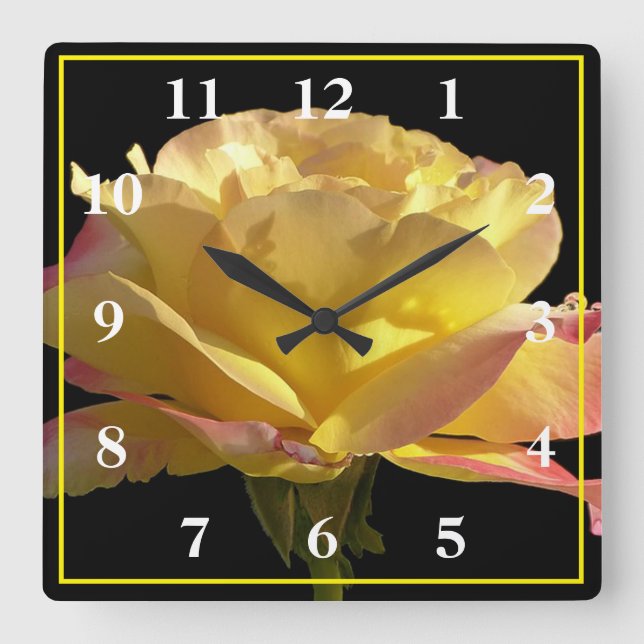 Horloge Carrée Rose jaune (Recto)
