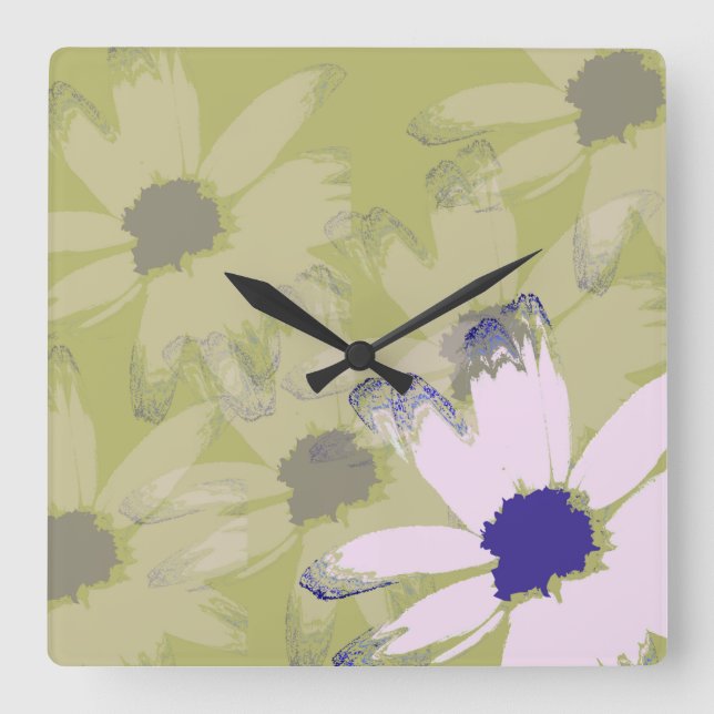 Horloge Carrée Rose Olive Green Daisy Art Floral (Recto)