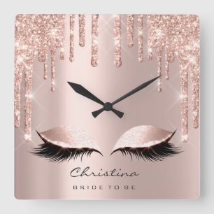 Horloge Carrée Rose rose pastel Sparkly Diamond Bride Princesse