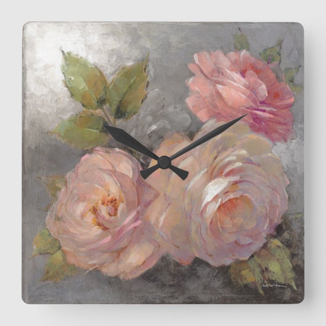 Horloge Carrée Roses avec gris (Recto)